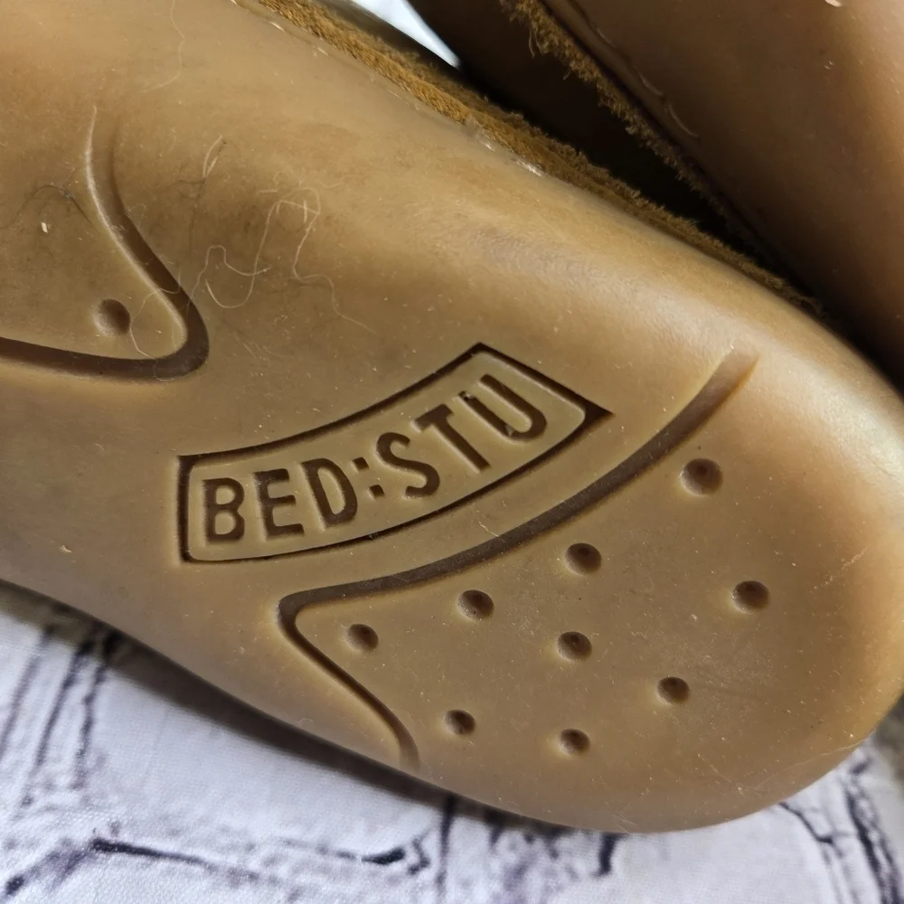 Bed Stu tan yellow pebbled leather moccasin chukka ankle boots